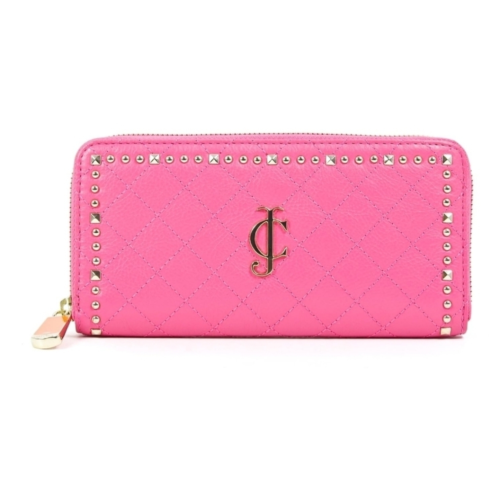 Juicy Couture JC Leather Wallet Hot Pink Studs Accordion Style Zipper Large